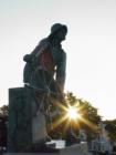 The world renowned statue of the Gloucester Fisherman looking seaward.