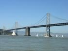 Here's a shot of the Bay Bridge taken from Embarcadero Plaza.  The Bay Bridge connects San Francisco to the East Bay where Oakland and Berkeley meet.