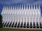 Side view of the Air Force Academy Chapel. There are 17 spires. There is no significance to the number.