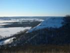 A great view from the bluffs of how wide the Mississippi River is just north of Ferryville. On clear days you can see for miles.