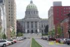 The Pennsylvania State Capitol viewed from 2nd and State Sts. in downtown Harrisburg