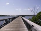 Looking out across the bridge to the beach at MacArthur State Park.
