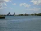 View from boat going out to the USS Arizona. Pearl Harbor