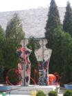 A sculpture under construction Behind FDR Library