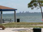 Shelters available at picnic island and view of the beautiful bay