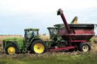 Farmers fill up with a load of corn during the harvest season in DeMotte.