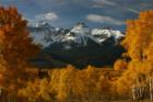 The snow capped San Juan Mountians from Miller Mesa in the fall. Miller Mesa is 7 miles Southwest of Ridgway. It is home to some of the most beautiful real estate in Colorado (this photo was taken from a 49acre parcel we have listed). 