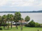 Picnic Shelters at A. L. Anderson Park overlook Salmon Bay and Lake Tarpon in Tarpon Springs, Florida  