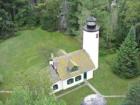 Aerial view of Michigan Island Lighthouse on Madeline Island, Lake Superior
