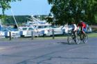 Bicycling past the Madeline Island Marina, LaPointe, Wisconsin