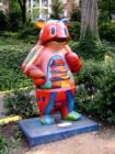 This is the neighborhood welcome bear who greats passengers emerging from the Woodley Park Metro stop.