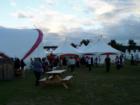 Main stage on left, concession tents on the right; Bard on the Beach