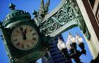 Marshall Field Building with baseball faced clock detail