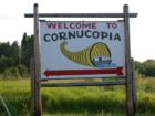 Cornucopia "welcome" on Highway 13, Bayfield County, Wisconsin. Cornucopia is Wisconsin's northernmost town.