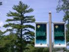 Madeline Island Music Camp banners on display at the former Clubhouse, LaPointe, Wisconsin
