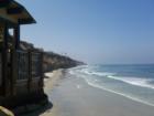Looking south along the bluffs  at the lifeguard shack on the stairs to the beach at Tide Park in Solana Beach 