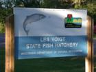 Wisconsin DNR sign at the Les Voigt Hatchery near Bayfield, Wisconsin