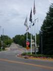 Flags and banners decorate the entrance to Ferndale Road in Wayzata, Minnesota