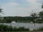 View of Ben Brenman Park, beautiful park with lake and fountains adjacent to Cameron Station