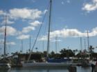 Racing yacht stopping for fuel