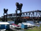 The old Lift Bridge in Prescott, Wisconsin is still used for railway traffic.
