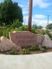 Rose Garden sign. This beautiful garden is located at the Wyoming Library and maintained by the Albuquerque Rose Society.