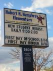 Sign for Hubert Humphrey Elementary School located in Far NE Heights south of Academy and east of Lowell. 
