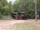 Horse-drawn trolley at historic Murphy's Landing park in Shakopee, Minnesota.