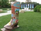 Mahaffie Farmstead Boot Sculpture in honor of Olathe Kansas 150th Birthday Celebration.