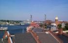 Downtown Portsmouth Skyline and Memorial Bridge crossing the Piscataqua River, which separates New Hampshire and Maine.