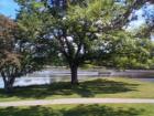 A peaceful park bench setting overlooking the South Mill Pond in downtown Portsmouth.