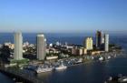 South Of Fifth Condos and the Miami Beach Marina - Icon South Beach, Murano Grande, The Yacht Club, Murano at Portofino and Portofino Towers (salmon building).