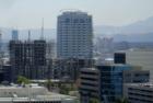 Juhl (under construction) can be seen on left while the recently finished Newport Lofts can be seen to right.  July 2007. 