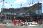 In the background of this shot you can see the main hotel at CityCenter while directly in front of it you can see the monorail station behind Veer Towers being built.  August 2007