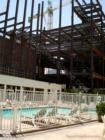 Steel at The Cosmopolitan Resort Casino rises tall behind the Jockey Club pool.  May 2007