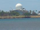 This is actually a ship that is being worked on in the Ford Island/Pearl Harbor area.  The ship has a huge radar that is mounted on top of it.  When the ship moves out into the Pacific Ocean it is a very interesting site.