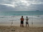 Fishing in the surf at Bellows Beach