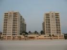 View of Mandalay Beach Club from Clearwater Beach at sunset