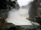 This is, thankfully, a rare site!  The waterfalls behind Castle Antiques in Hawley were wild and untamed after a record rainfall.  