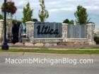 Entrance sign to Utica, Michigan. This new waterfall sign is located on the northeast corner of M59 (Hall Road) and Van Dyke.