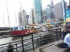View of boats and buildings in the background.