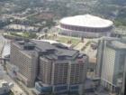 Georgia Dome, CNN Center and The Omni Hotel in Atlanta Georgia viewed from the Sundial Restaurant atop the Westin Peachtree Plaza. Teresa Johnson and Associates; REMAX Greater Atlanta; www.AtlantaHomeStore.com; 770-888-0021