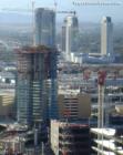 Two new condo hotels reach into the Vegas sky.  Vdara at MGM MIRAGE CityCenter (front) and Palms Place (rear).