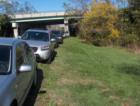 Parking around the 128-38 rotary for the Halloween parade in Woburn looking at the 128 bridge