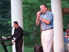 Joe Staffieri (left) and Joe Gallagher (right) on stage together at Rose Tree Park amphitheater summer concert series