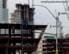 The retail section at MGM MIRAGE CityCenter starting to show its awesome angles as Vdara rises in the background.  November 2007