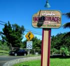 sign for haiku marketplace in downtown haiku maui at the crossroads of haiku road and kokomo road