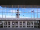 El Paso County Courthouse with the Pioneers Museum (former Colorado Springs courthouse) reflected in the upper windows.