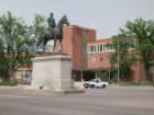 Statue of General Palmer - the intersection of Platte Avenue and Nevada Avenue with Palmer HS in the background.