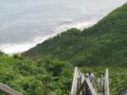 The precarious stairway leading down Mohegan Bluffs, Block Island, RI.
